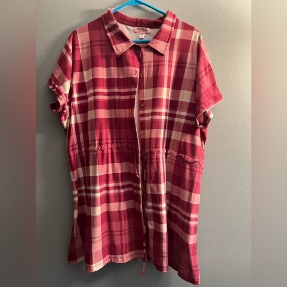 Feathers Maternity 2X Pink Plaid top